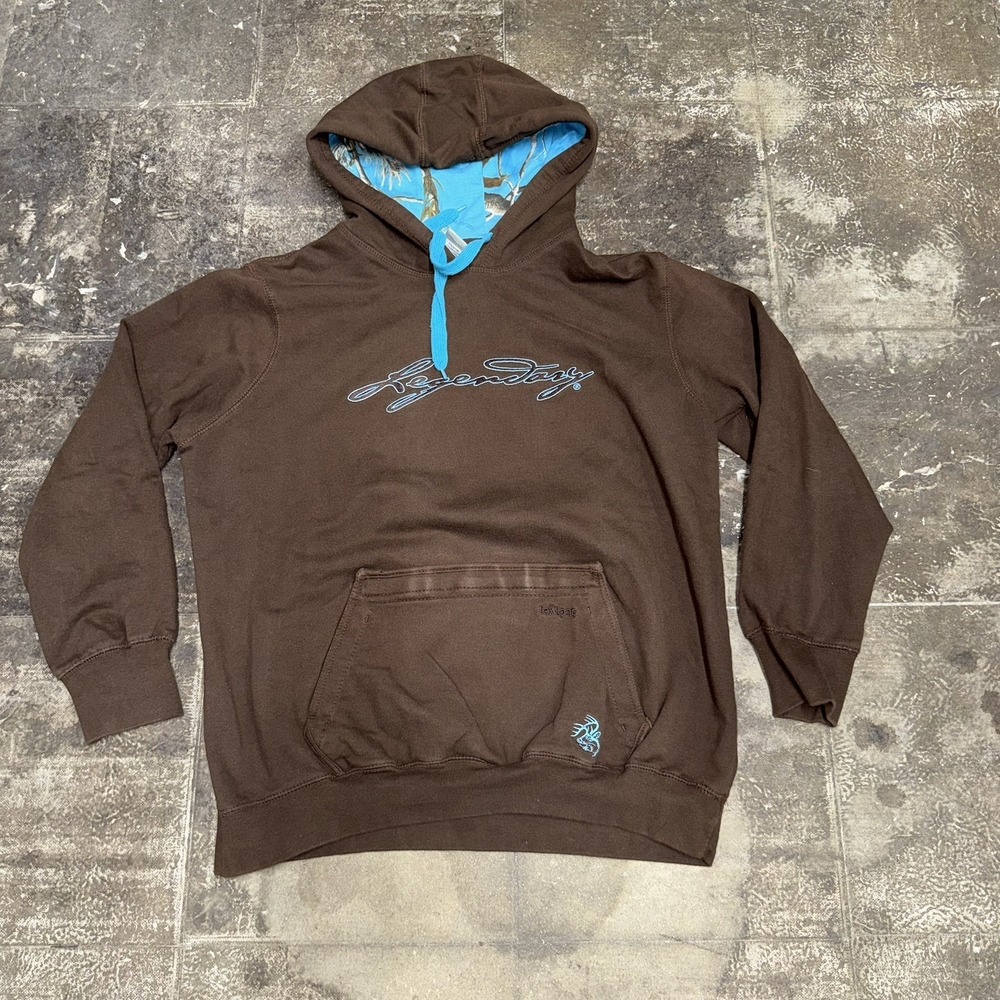 Legendary Whitetails Men's Outfitter Pullover Hoodie Size XL Brown Blue Camo Y2K